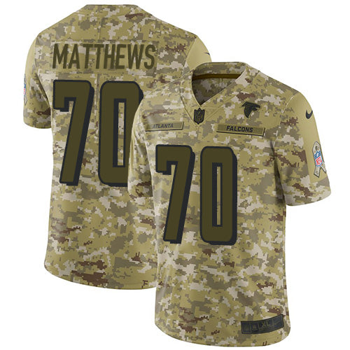Custom Falcons #70 Jake Matthews Camo Youth Stitched Football Limited 2018 Salute to Service Jersey