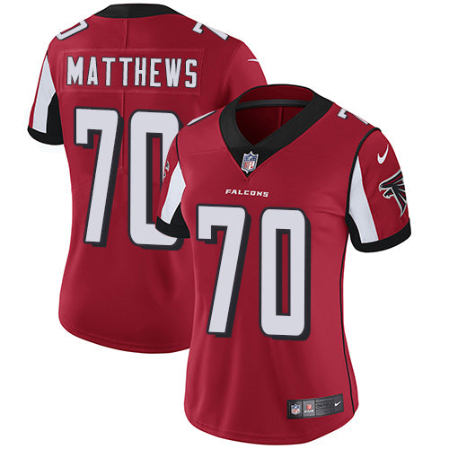 Custom Falcons #70 Jake Matthews Red Team Color Women’s Stitched Football Vapor Untouchable Limited Jersey