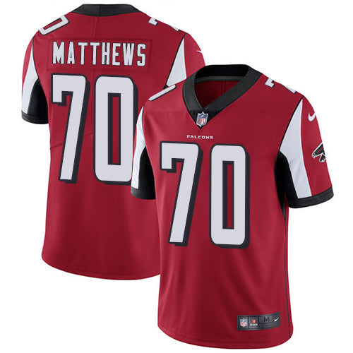 Custom Falcons #70 Jake Matthews Red Team Color Youth Stitched Football Vapor Untouchable Limited Jersey