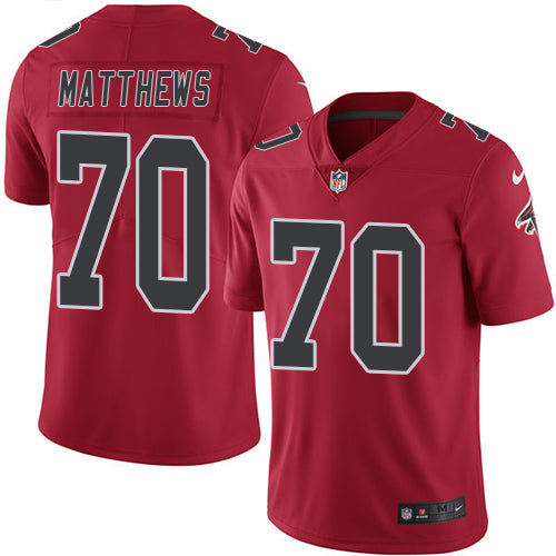 Custom Falcons #70 Jake Matthews Red Youth Stitched Football Limited Rush Jersey