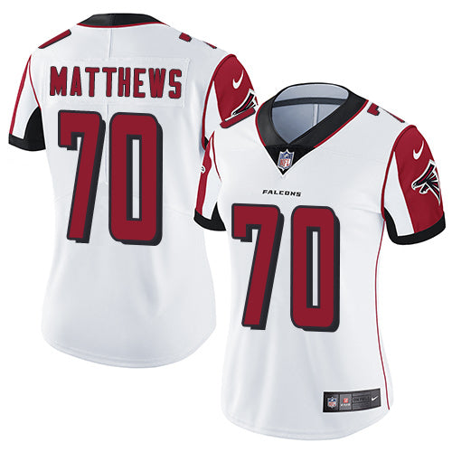 Custom Falcons #70 Jake Matthews White Women’s Stitched Football Vapor Untouchable Limited Jersey