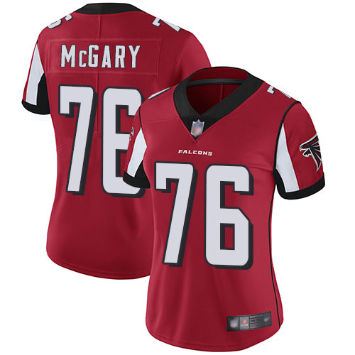 Custom Falcons #76 Kaleb McGary Red Team Color Women’s Stitched Football Vapor Untouchable Limited Jersey