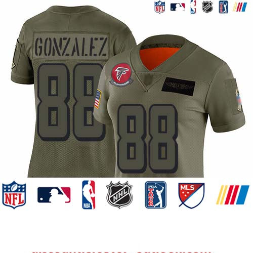 Custom Falcons #88 Tony Gonzalez Camo Women’s Stitched Football Limited 2019 Salute to Service Jersey