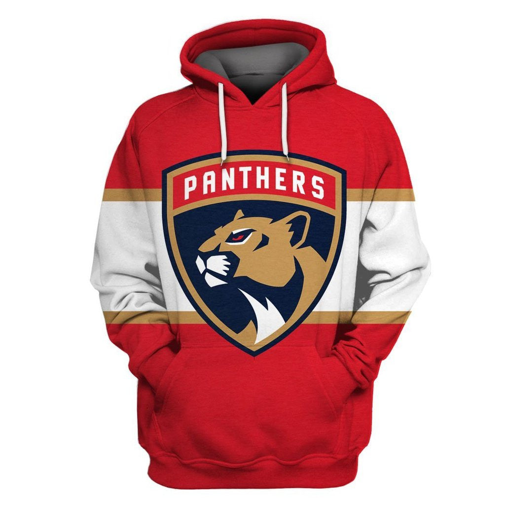 Custom Florida Panthers Red White All Stitched Hooded Sweatshirt