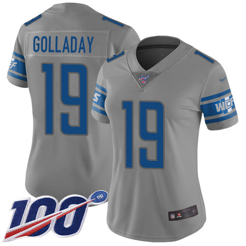 Custom Lions #19 Kenny Golladay Gray Women’s Stitched Football Limited Inverted Legend 100th Season Jersey