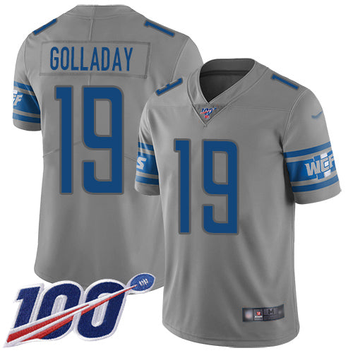 Custom Lions #19 Kenny Golladay Gray Youth Stitched Football Limited Inverted Legend 100th Season Jersey