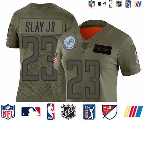 Custom Lions #23 Darius Slay Jr Camo Women’s Stitched Football Limited 2019 Salute to Service Jersey