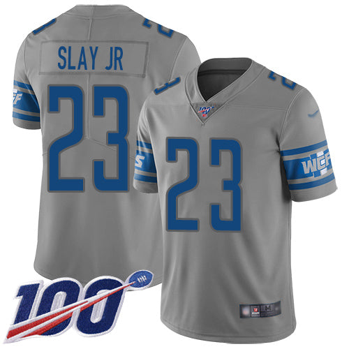 Custom Lions #23 Darius Slay Jr Gray Youth Stitched Football Limited Inverted Legend 100th Season Jersey