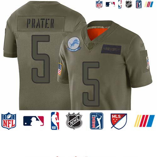 Custom Lions #5 Matt Prater Camo Men’s Stitched Football Limited 2019 Salute To Service Jersey