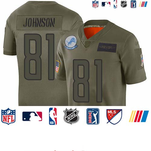 Custom Lions #81 Calvin Johnson Camo Men’s Stitched Football Limited 2019 Salute To Service Jersey