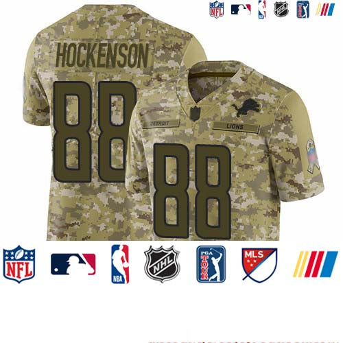 Custom Lions #88 T.J. Hockenson Camo Youth Stitched Football Limited 2018 Salute to Service Jersey