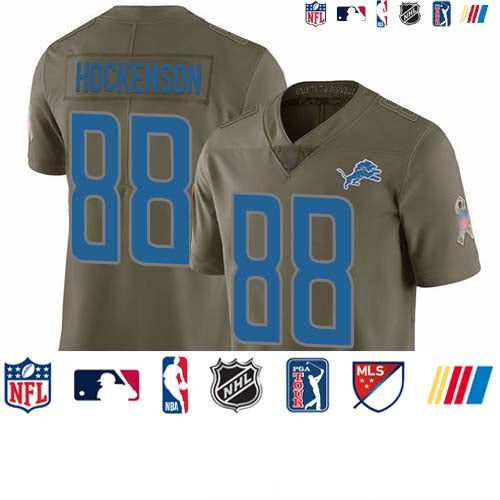 Custom Lions #88 T.J. Hockenson Olive Men’s Stitched Football Limited 2017 Salute To Service Jersey
