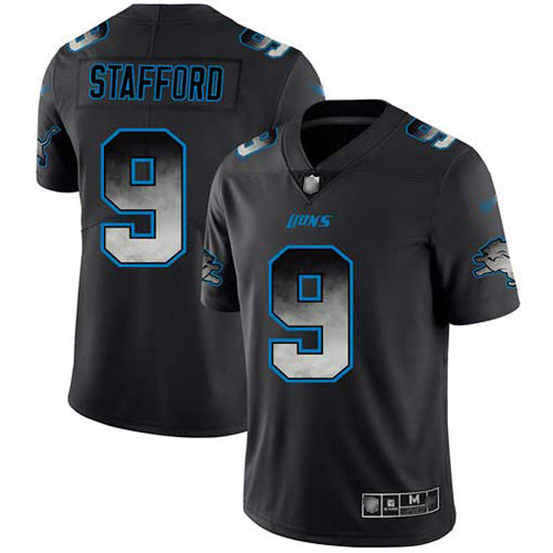 Custom Lions #9 Matthew Stafford Black Men’s Stitched Football Vapor Untouchable Limited Smoke Fashion Jersey