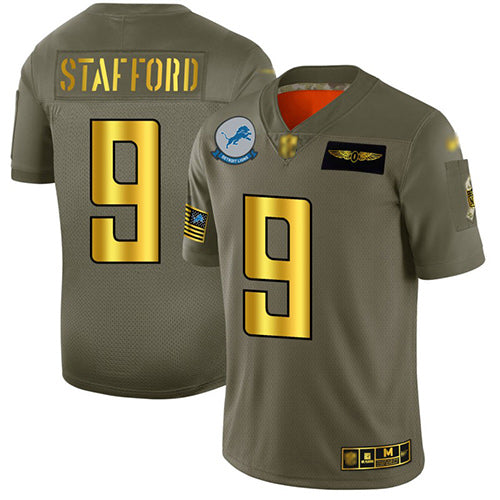 Custom Lions #9 Matthew Stafford Camo Gold Men’s Stitched Football Limited 2019 Salute To Service Jersey
