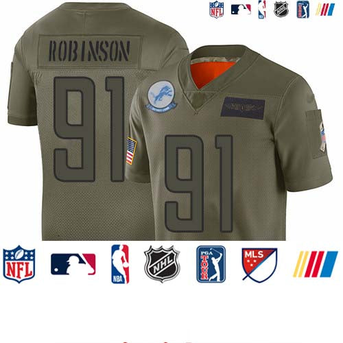 Custom Lions #91 A’Shawn Robinson Camo Men’s Stitched Football Limited 2019 Salute To Service Jersey
