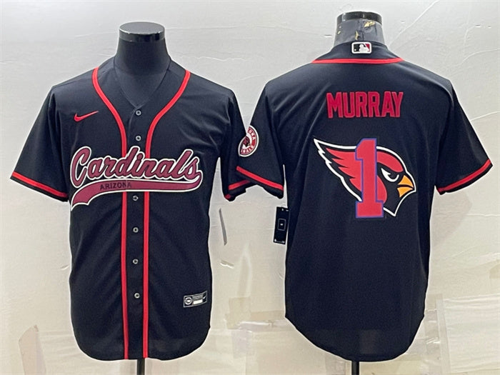 Custom Men’s Arizona Cardinals #1 Kyler Murray Black Team Big Logo With Patch Cool Base Stitched Baseball Jersey
