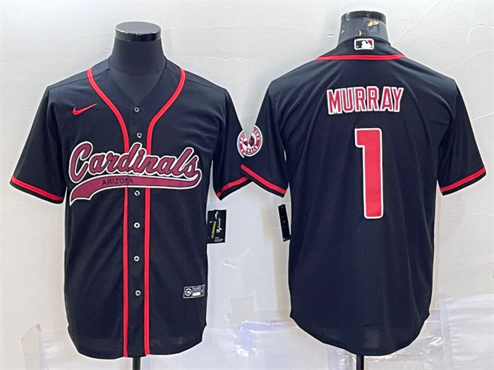 Custom Men’s Arizona Cardinals #1 Kyler Murray Black With Patch Cool Base Stitched Baseball Jersey