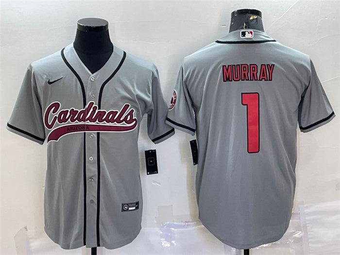 Custom Men’s Arizona Cardinals #1 Kyler Murray Grey With Patch Cool Base Stitched Baseball Jersey