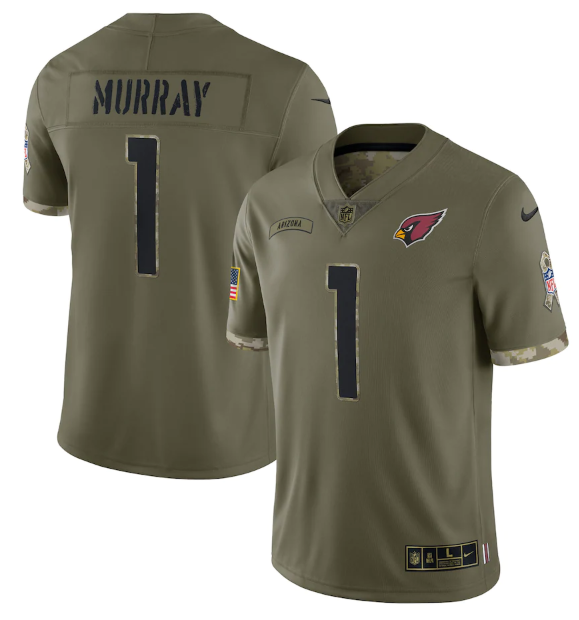 Custom Men’s Arizona Cardinals #1 Kyler Murray Olive 2022 Salute To Service Limited Stitched Jersey
