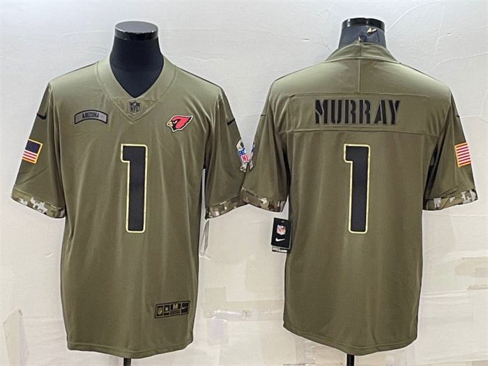 Custom Men’s Arizona Cardinals #1 Kyler Murray Olive 2022 Salute To Service Limited Stitched Jersey