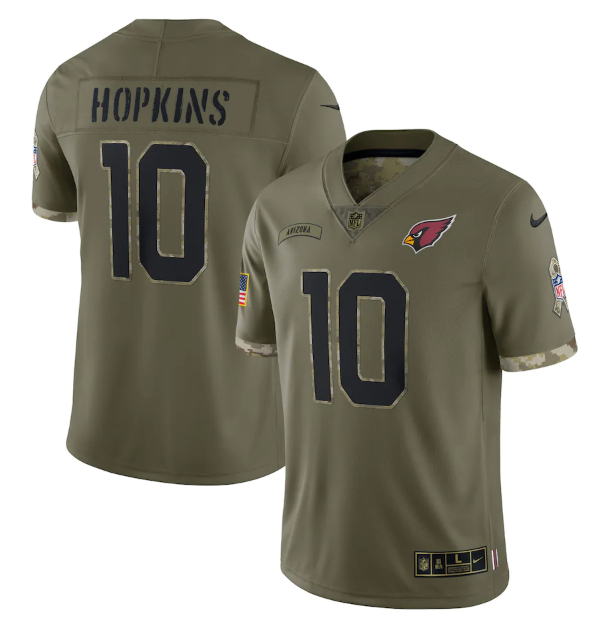 Custom Men’s Arizona Cardinals #10 DeAndre Hopkins Olive 2022 Salute To Service Limited Stitched Jersey