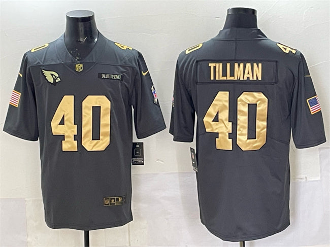 Custom Men’s Arizona Cardinals #40 Pat Tillman Grey Gold Salute To Service Limited Stitched Jersey