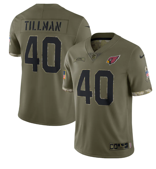 Custom Men’s Arizona Cardinals #40 Pat Tillman Olive 2022 Salute To Service Limited Stitched Jersey