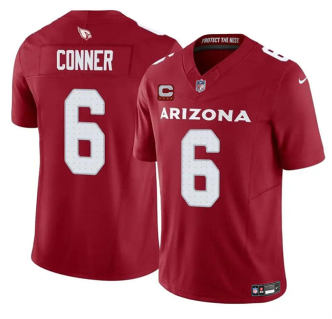 Custom Men’s Arizona Cardinals #6 James Conner Red 2025 F.U.S.E. With 4-Star C Patch Vapor Untouchable Limited Stitched Jersey