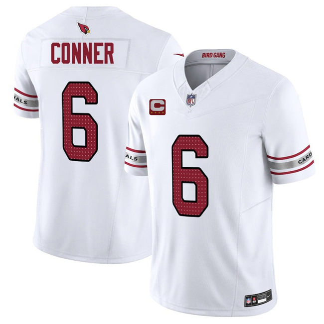Custom Men’s Arizona Cardinals #6 James Conner White 2025 F.U.S.E. With 4-Star C Patch Vapor Untouchable Limited Stitched Jersey