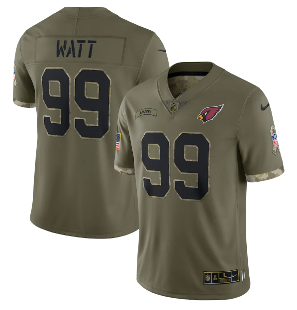 Custom Men’s Arizona Cardinals #99 J.J. Watt Olive 2022 Salute To Service Limited Stitched Jersey