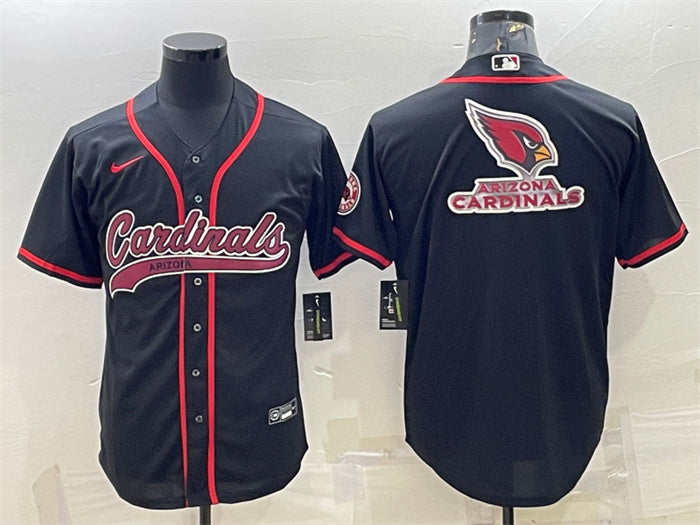 Custom Men’s Arizona Cardinals Black Team Big Logo With Patch Cool Base Stitched Baseball Jersey