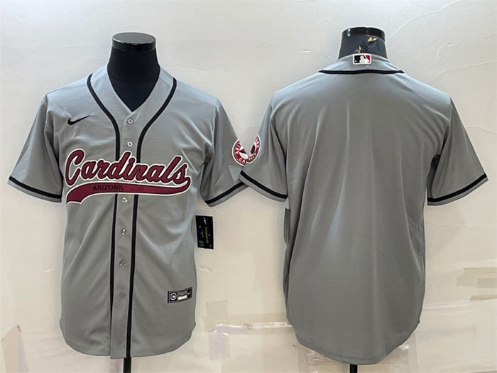 Custom Men’s Arizona Cardinals Blank Grey With Patch Cool Base Stitched Baseball Jersey