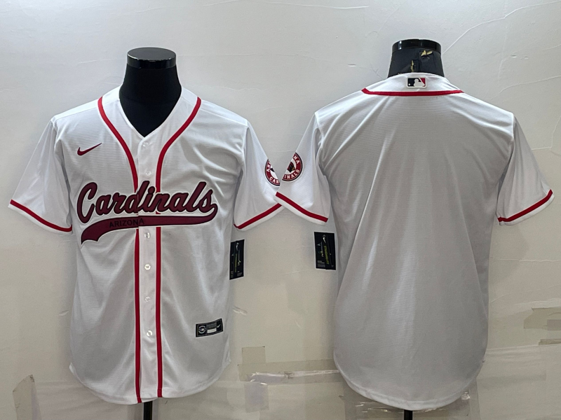 Custom Men’s Arizona Cardinals Blank White With Patch Cool Base Stitched Baseball Jersey