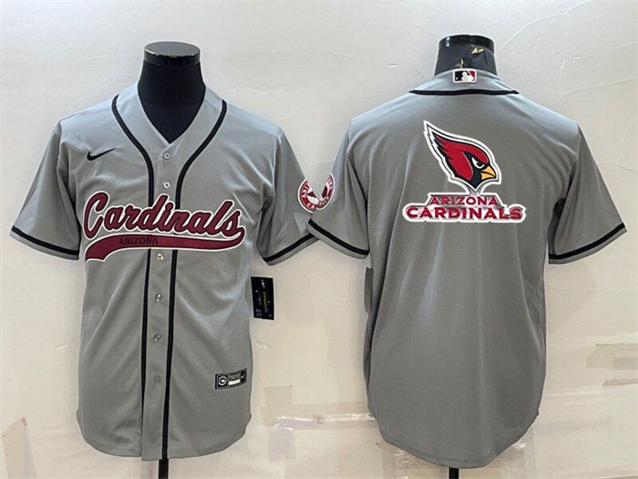 Custom Men’s Arizona Cardinals Grey Team Big Logo With Patch Cool Base Stitched Baseball Jersey