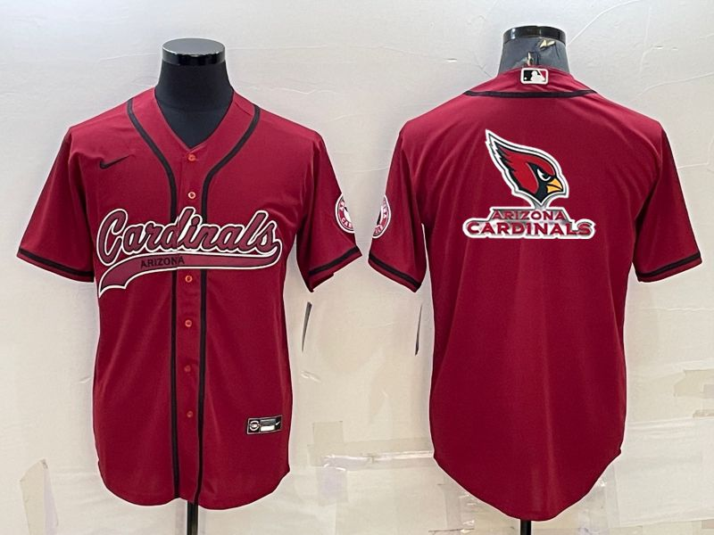 Custom Men’s Arizona Cardinals Red Team Big Logo With Patch Cool Base Stitched Baseball Jersey