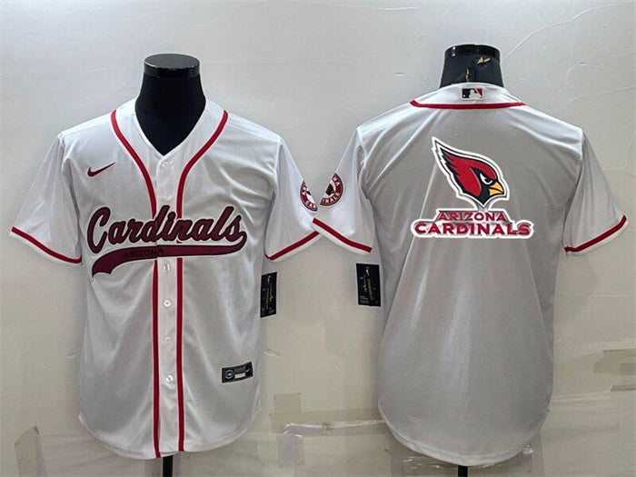Custom Men’s Arizona Cardinals White Team Big Logo With Patch Cool Base Stitched Baseball Jersey