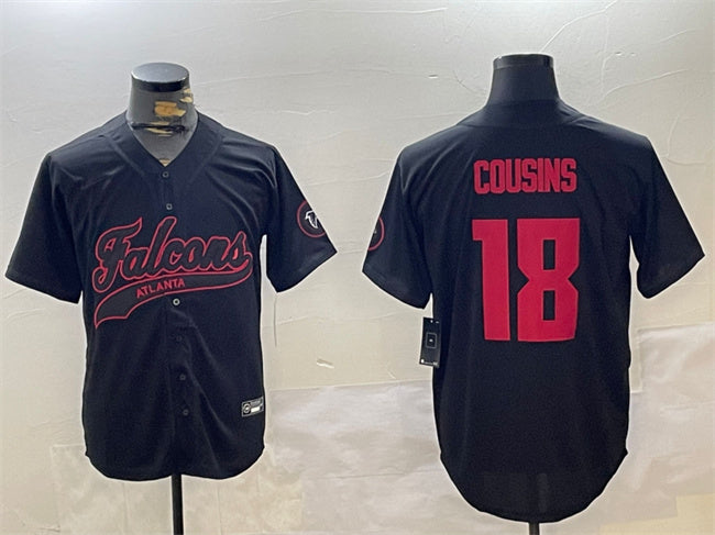Custom Men’s Atlanta Falcons #18 Kirk Cousins Black With Patch Cool Base Stitched Baseball Jersey