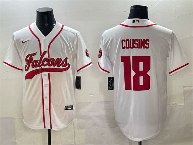 Custom Men’s Atlanta Falcons #18 Kirk Cousins White With Patch Cool Base Stitched Baseball Jersey