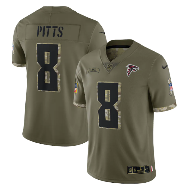 Custom Men’s Atlanta Falcons #8 Kyle Pitts Olive 2022 Salute To Service Limited Stitched Jersey