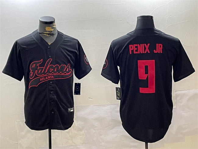 Custom Men’s Atlanta Falcons #9 Michael Penix Jr. Black With Patch Cool Base Stitched Baseball Jersey