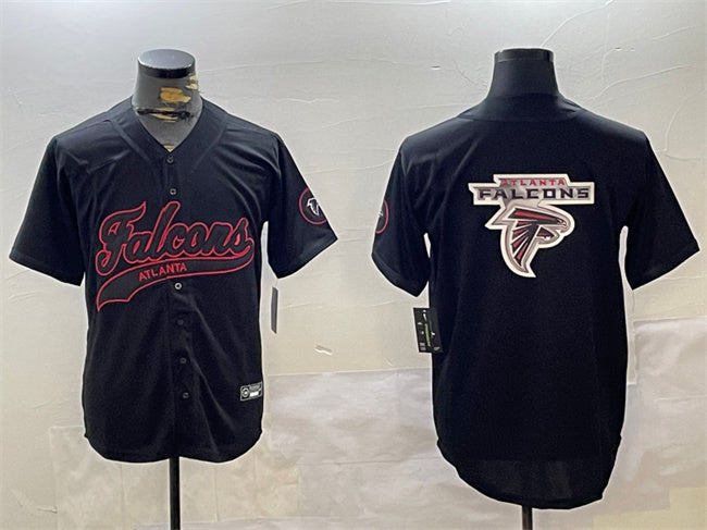 Custom Men’s Atlanta Falcons Team Big Logo Black With Patch Cool Base Stitched Baseball Jersey