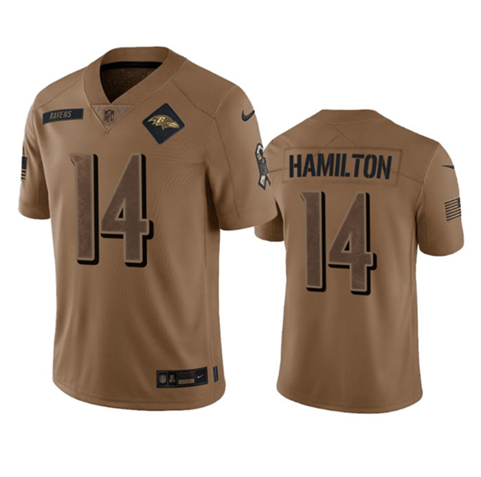 Custom Men’s Baltimore Ravens #14 Kyle Hamilton 2023 Brown Salute To Service Limited Jersey