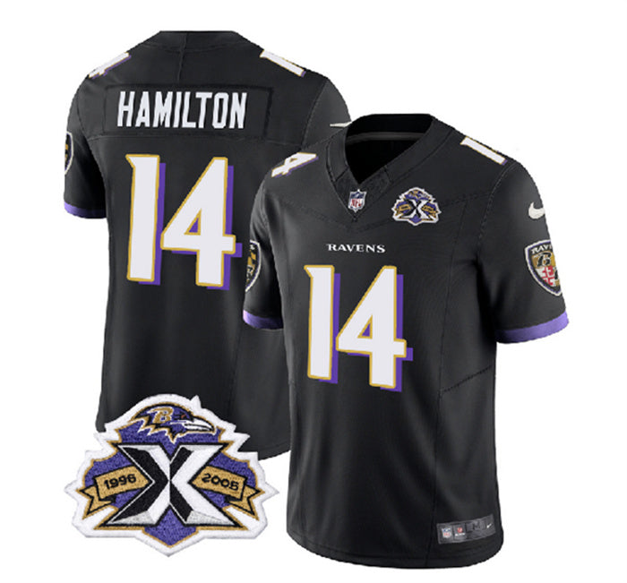 Custom Men’s Baltimore Ravens #14 Kyle Hamilton Black 2023 F.U.S.E With Patch Throwback Vapor Limited Jersey