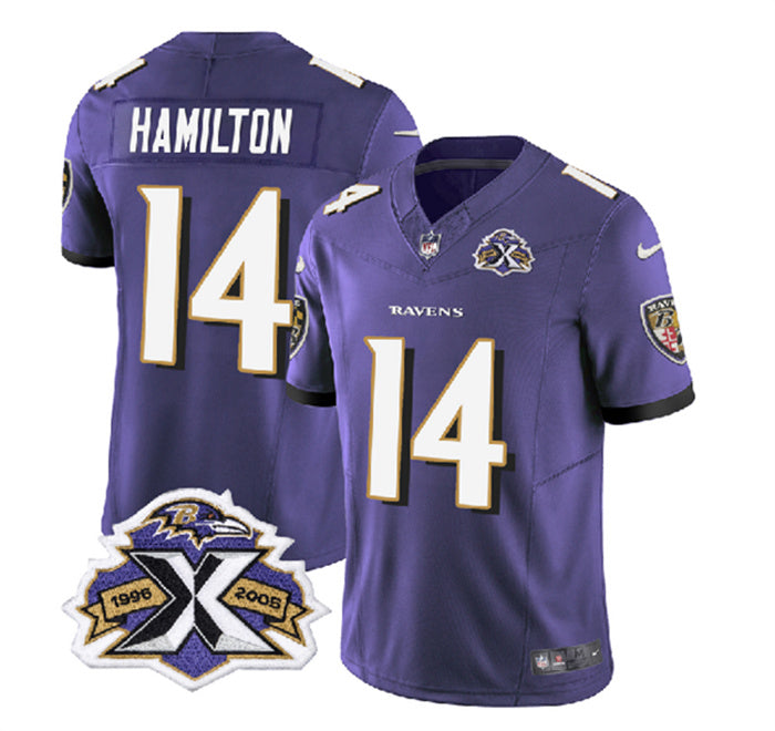 Custom Men’s Baltimore Ravens #14 Kyle Hamilton Purple 2023 F.U.S.E With Patch Throwback Vapor Limited Jersey