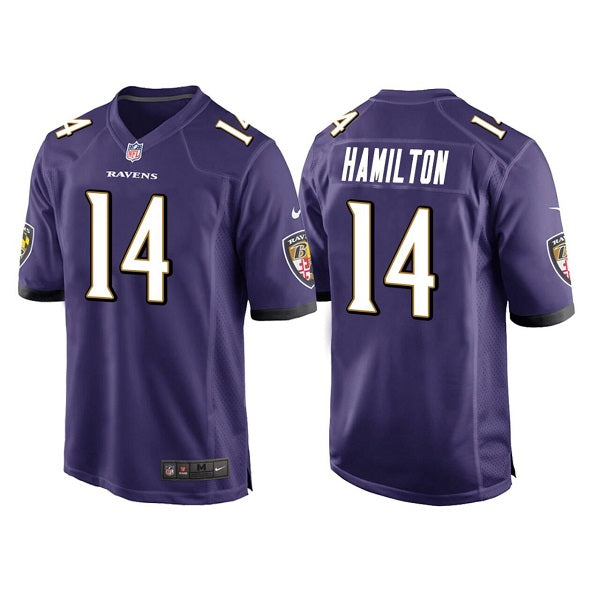 Custom Men’s Baltimore Ravens #14 Kyle Hamilton Purple Stitched Game Jersey