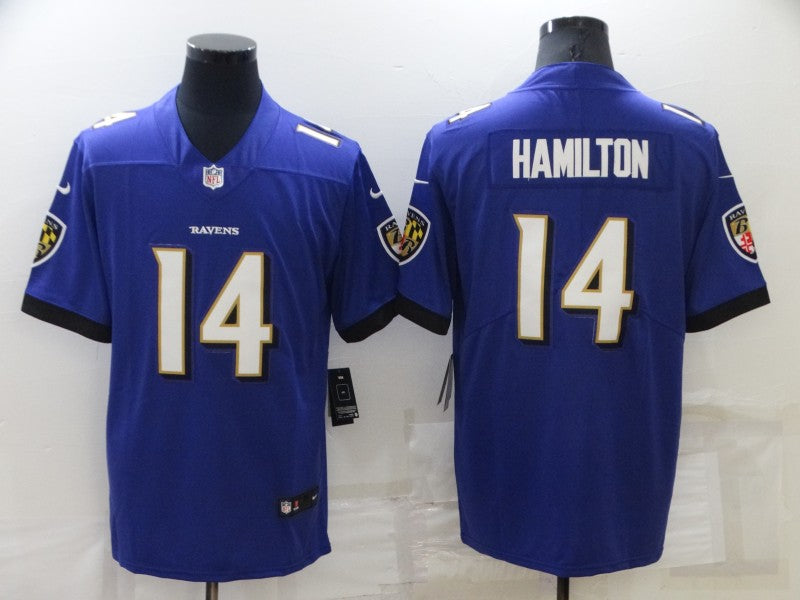 Custom Men’s Baltimore Ravens #14 Kyle Hamilton Purple Vapor Untouchable Limited Stitched Jersey