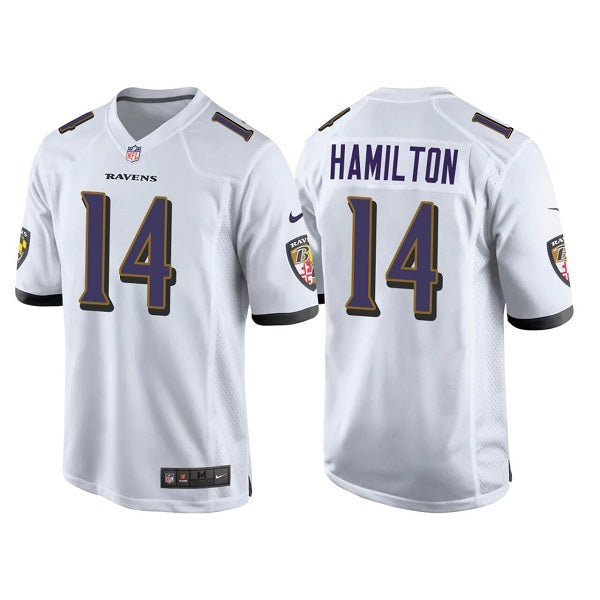 Custom Men’s Baltimore Ravens #14 Kyle Hamilton White Stitched Game Jersey