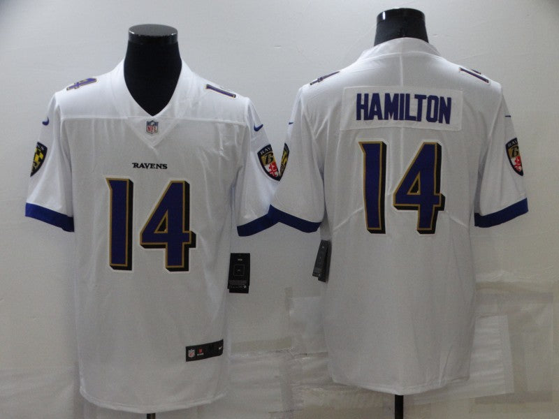 Custom Men’s Baltimore Ravens #14 Kyle Hamilton White Vapor Untouchable Limited Stitched Jersey
