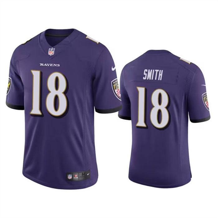 Custom Men’s Baltimore Ravens #18 Roquan Smith Purple Game Jersey
