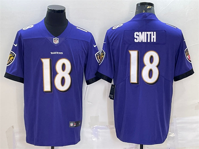 Custom Men’s Baltimore Ravens #18 Roquan Smith Purple Vapor Untouchable Limited Stitched Jersey